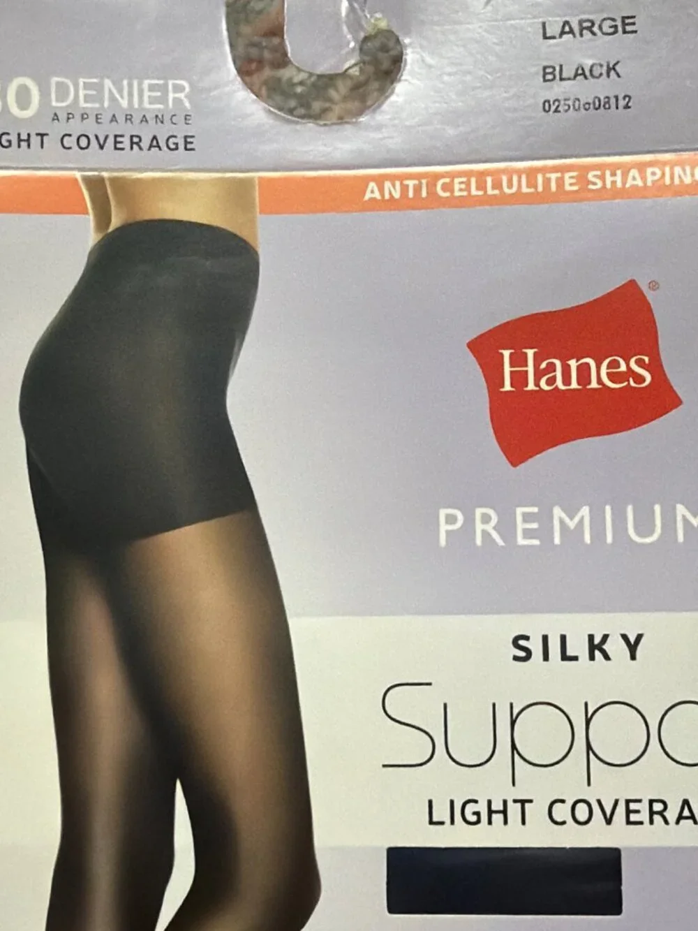 Hanes Premium Silky Support Anti-Cellulite Shaping Pantyhose 30 Denier Large Bla